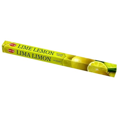 Благовония Индийские ароматические палочки для дома, йоги и ароматерапии Лайм и лимон (Lime lemon incense sticks) HEM ХЭМ, 20шт