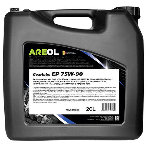 AREOL 75W90AR103 AREOL Gearlube EP 75W90 (20л)_полусинт. трансм. масло для гипоидных передач!\ API GL-5, MB 235.8 1шт