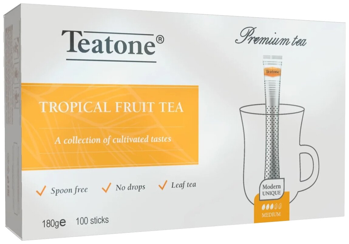 Чай чёрный с ароматом тропических фруктов, TEATONE, в стиках, (100шт*1,8г)