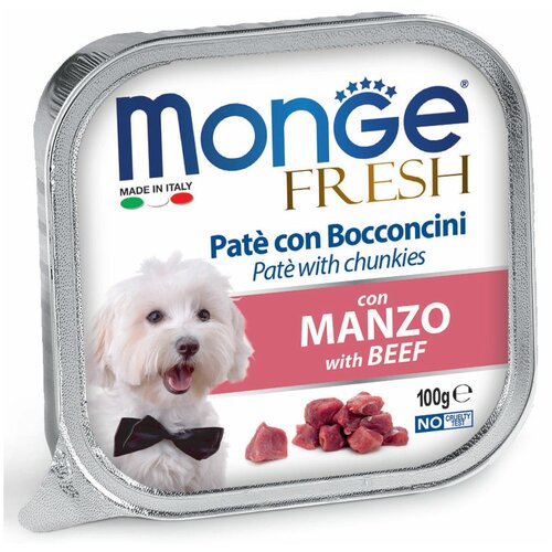 Влажный корм для собак Monge Fresh Нежный паштет, говядина 1 уп. х 32 шт. х 4.1 кг