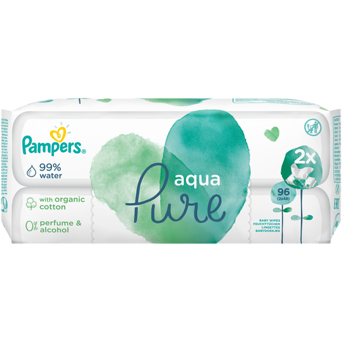 Влажные салфетки Pampers Aqua Pure, пластиковая крышка, 48 шт., 2 уп. детские влажные салфетки pampers aqua pure 96 шт