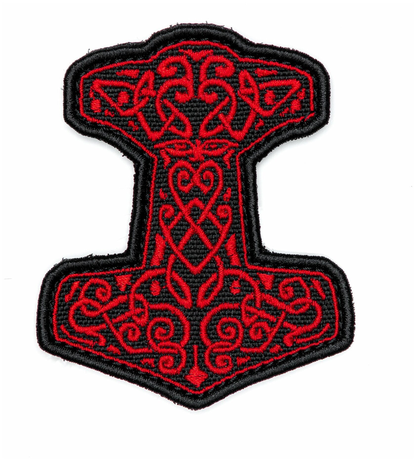 Нашивка на одежду, патч, шеврон на липучке "Молот Тора" (Красный) 8,2х6,7 см