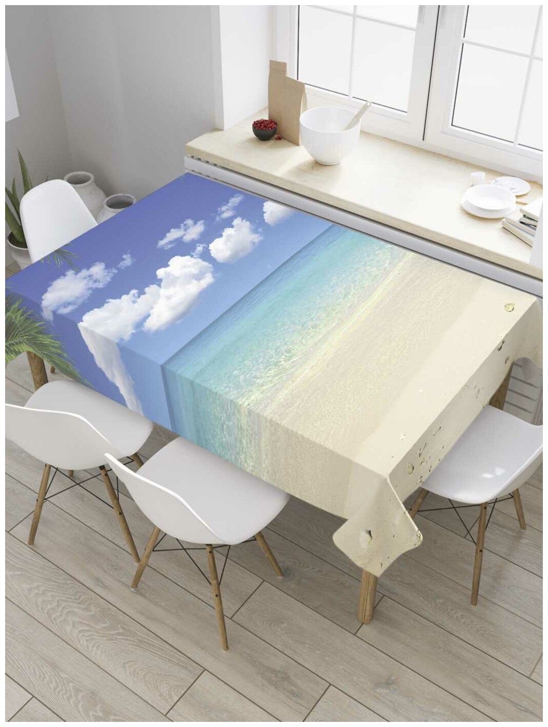 Скатерть прямоугольная JoyArty на кухонный стол "Пляжные ракушки" из оксфорда, 180x145 см