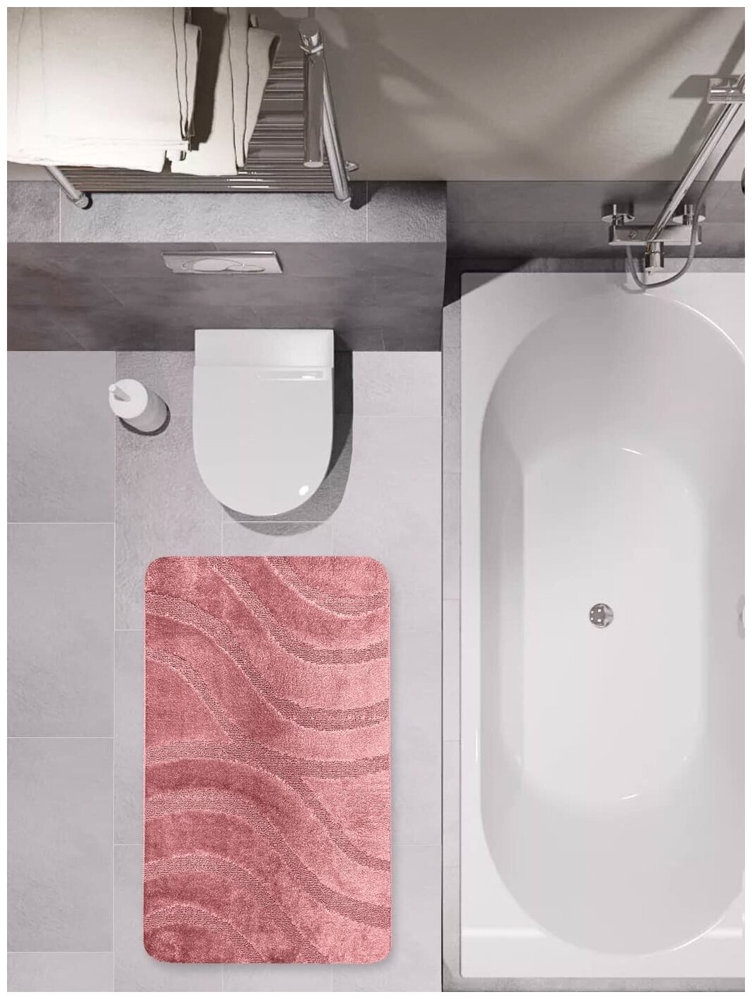 Коврик для ванной MAST, 60х100 см, розовые волны - фотография № 2