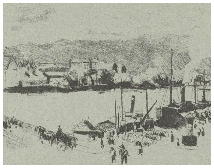 Репродукция на холсте Вид на набережную Сены в Руане (1896) Писсарро Камиль 38см. x 30см.