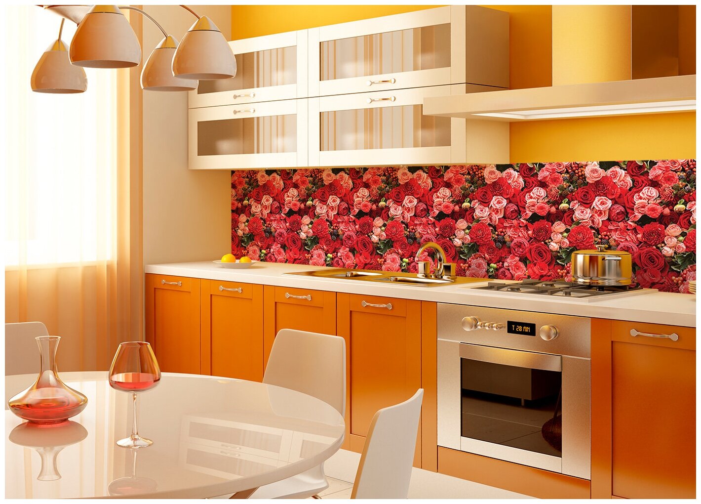 Фартук Кухонный на стену &quot;Розы&quot; 2000*600*1,5 мм, АБС пластик, термоперевод с жиростойким глянцевым покрытием