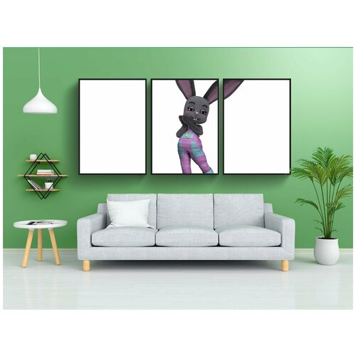 фото Набор модулных постеров для интерьера "кролик, пасхальный заяц, милый" 60x90 см. в тубусе, без рамки lotsprints