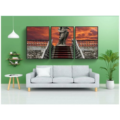 фото Набор модулных постеров для интерьера "заход солнца, лестница, статуя" 60x90 см. в тубусе, без рамки lotsprints