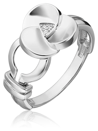 Кольцо PLATINA, белое золото, 585 проба, родирование, бриллиант, размер 16, серебряный