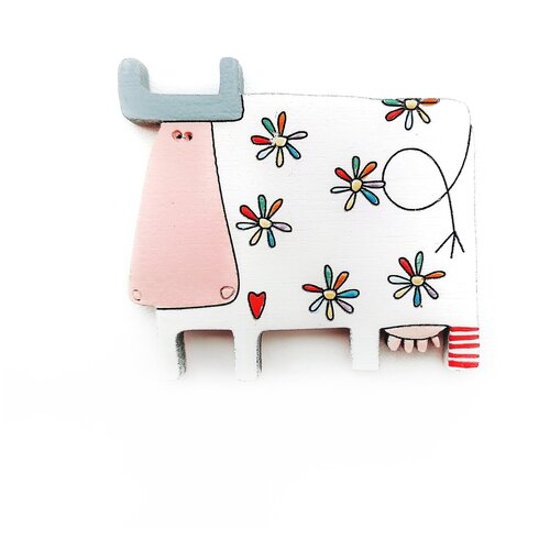 Брошь деревянная Хлэб Корова Изаура