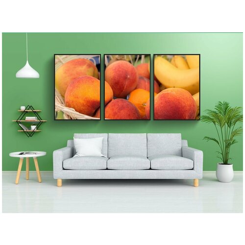 фото Набор модулных постеров для интерьера "персики, фрукты, корзина фруктов" 60x90 см. в тубусе, без рамки lotsprints