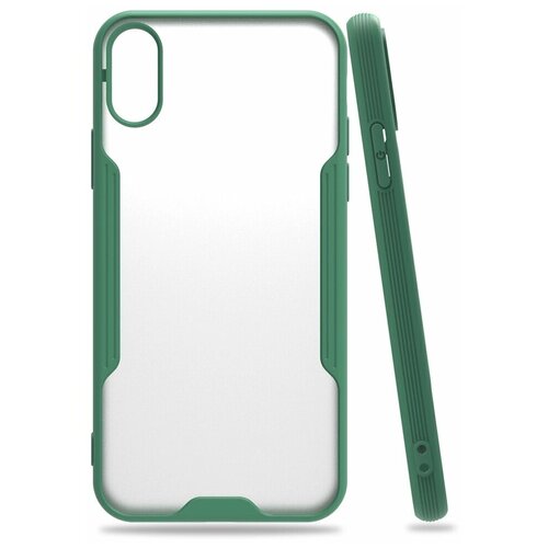 фото Чехол накладка прозрачный с защитой камеры для apple iphone x / для айфон х / зеленый qvatra