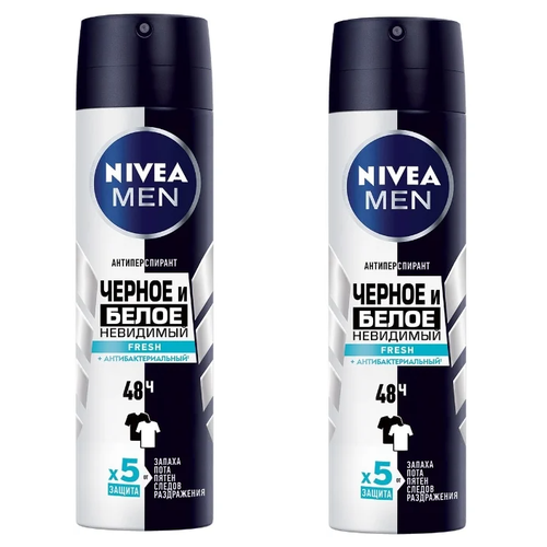 Антиперспирант спрей Nivea Men Невидимый для черного и белого Fresh, 150 мл, 2 шт. антиперспирант мужской nivea men невидимый для черного и белого 150 мл