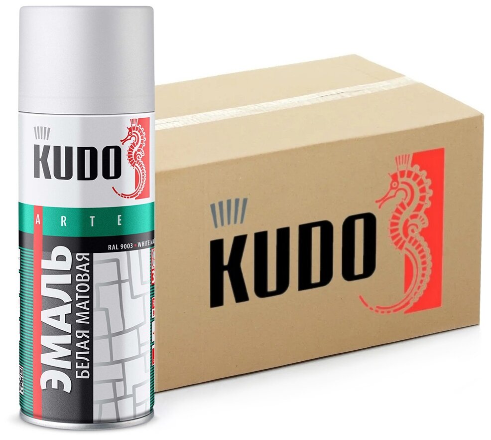 Краска универсальная KUDO, белый, матовый, аэрозоль, 520мл, комплект 12 шт.