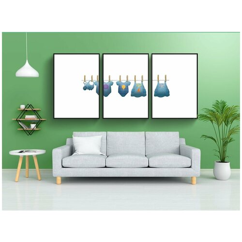 фото Набор модулных постеров для интерьера "детская одежда, веревка для белья, мальчик" 60x90 см. в тубусе, без рамки lotsprints