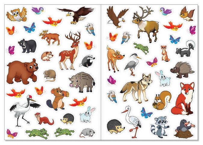 Книга с многоразовыми наклейками "Животные леса", формат А4