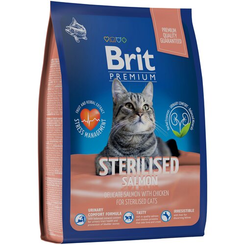 Сухой корм премиум класса Brit Premium Cat Sterilized Salmon & Chicken с лососем и курицей для взрослых Стерилизованых кошек 8 кг