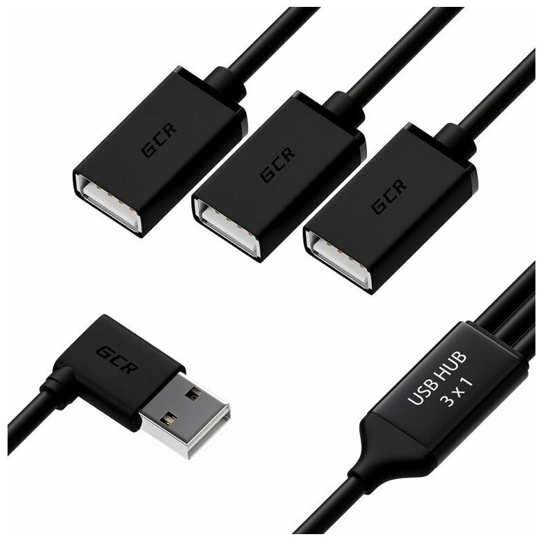 Хаб USB GCR AM - 3xAF 0.35m Black GCR-51545