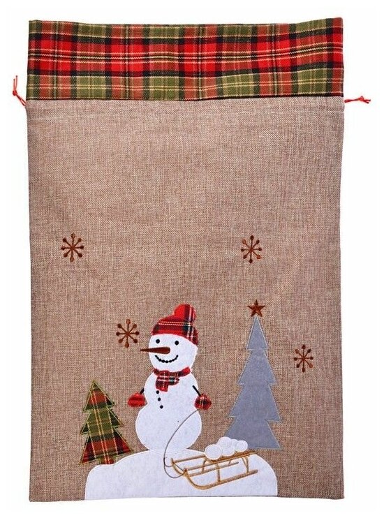 фото Мешок для подарков зима ПО-шотландски - снеговик, джут, 70 см, Koopman International AAF518060-снеговик