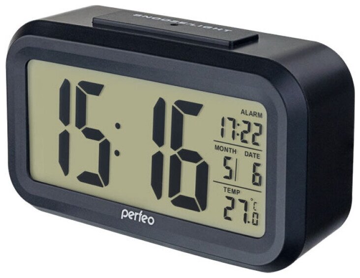 Настольные часы Часы-будильник Perfeo "Snuz" PF-S2166 (чёрный)