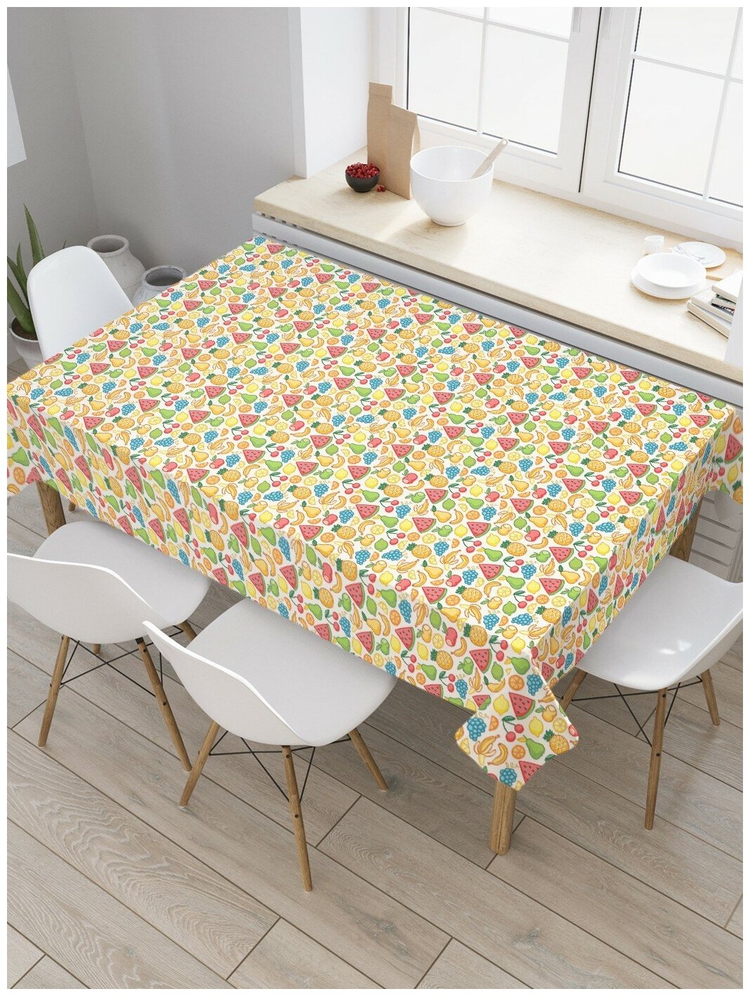 Скатерть прямоугольная JoyArty на кухонный стол "Витаминный стол" из оксфорда, 120x145 см