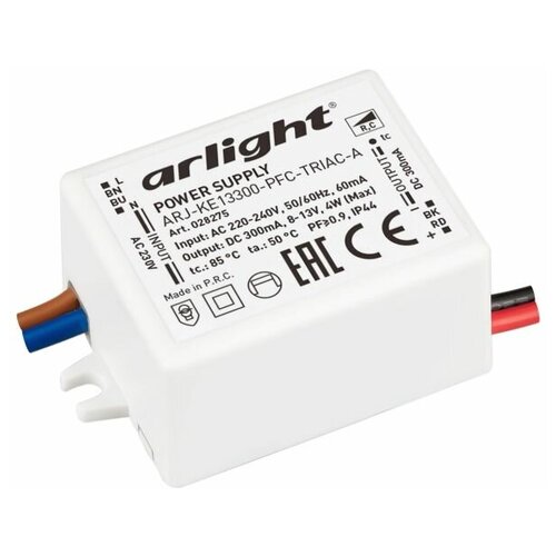 028275 Блок питания ARJ-KE13300-PFC-TRIAC-A (4W, 300mA) (Arlight, IP44 Пластик, 5 лет)