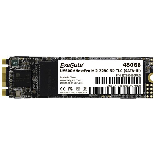 Накопитель SSD M.2 2280 480GB ExeGate NextPro UV500TS480 (SATA-III, 22x80mm, 3D TLC)EX280466RUS