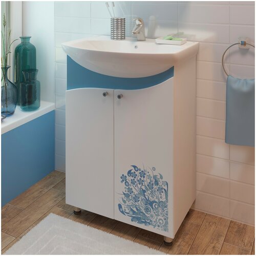 Тумба для ванной / под раковину / мебель для ванной EvaGold Spring 55 №4 голубая покрытие эмаль 31х50х80