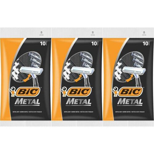 станок для бритья bic metal с одним лезвием 10 шт BIC Бритва мужская одноразовая METAL, 5 шт в уп, 3 уп