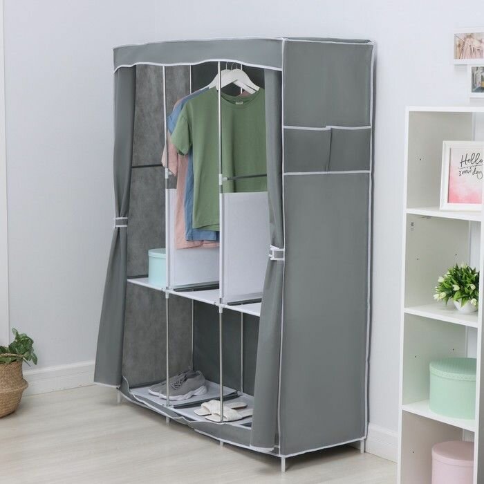 Шкаф тканевый каркасный складной LaDom 125х45х168 см цвет серый