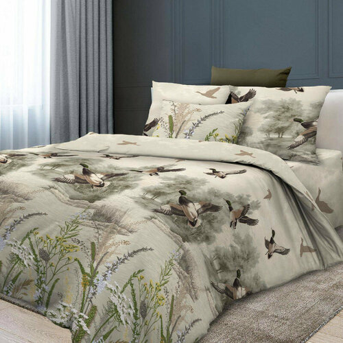 Простынь 2 сп 200х215 см бязь 6919-1 Утиная охота 1145₽