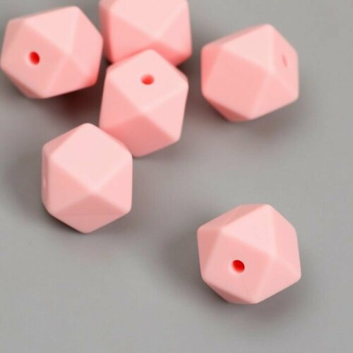 Бусина силикон Многогранник светло-розовая d-1,4 см 6 шт.