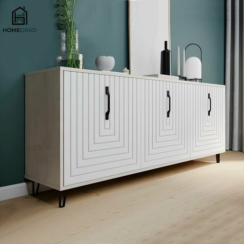 Тумба под телевизор трехдверная HomeGrad Quadro Северное дерево Белая 19605₽