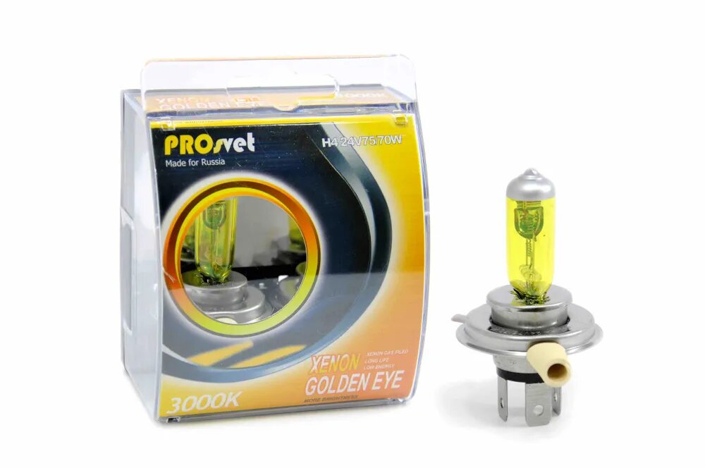 Лампа автомобильная галогенная H4 PROsvet 24v 75/70w P43t Yellow (к-т) 2 шт.