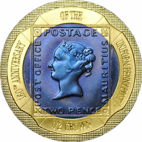 Монета 1/2 кроны 2000 160 лет единой почтовой марке 2 пенни биметалл золото-титан Гибралтар