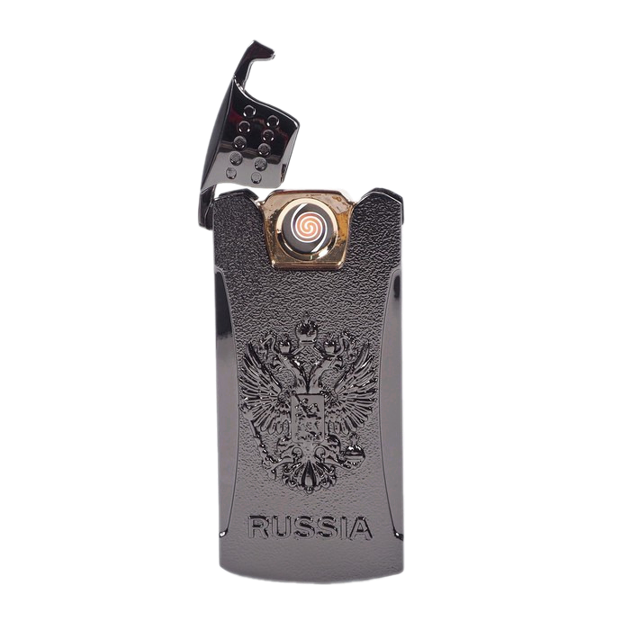 Электронная USB зажигалка Россия в подарочной упаковке цвет Серебро