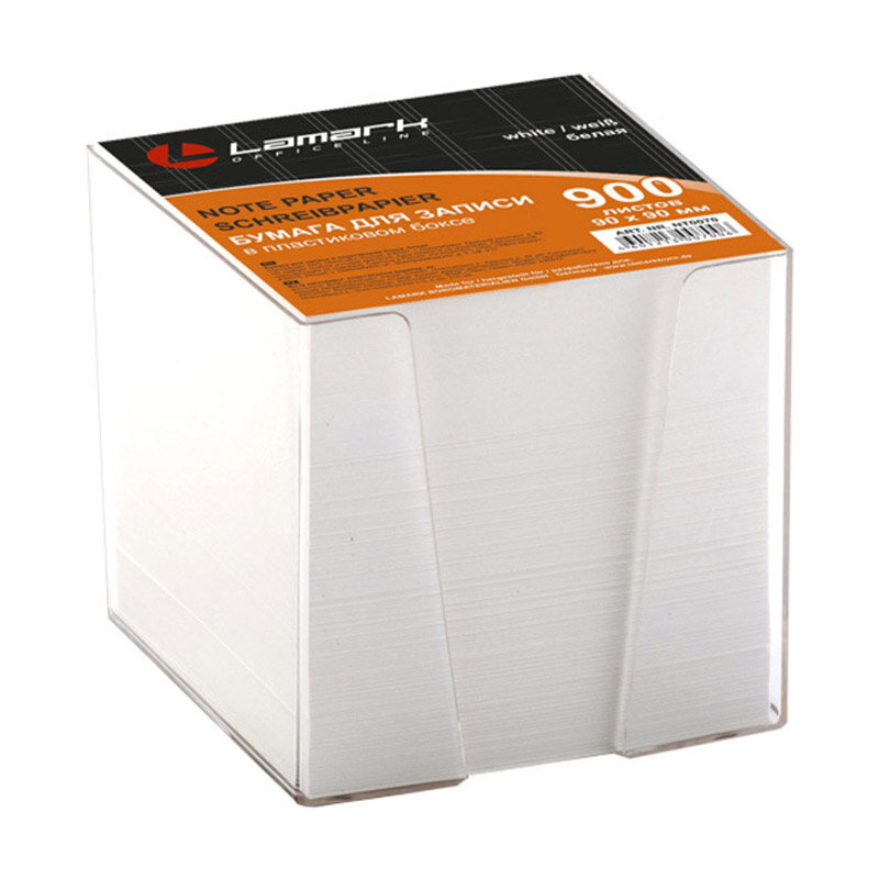 LAMARK70 Бумага для записи 90*90мм, 900 листов, белая, в прозрачном пластиковом боксе