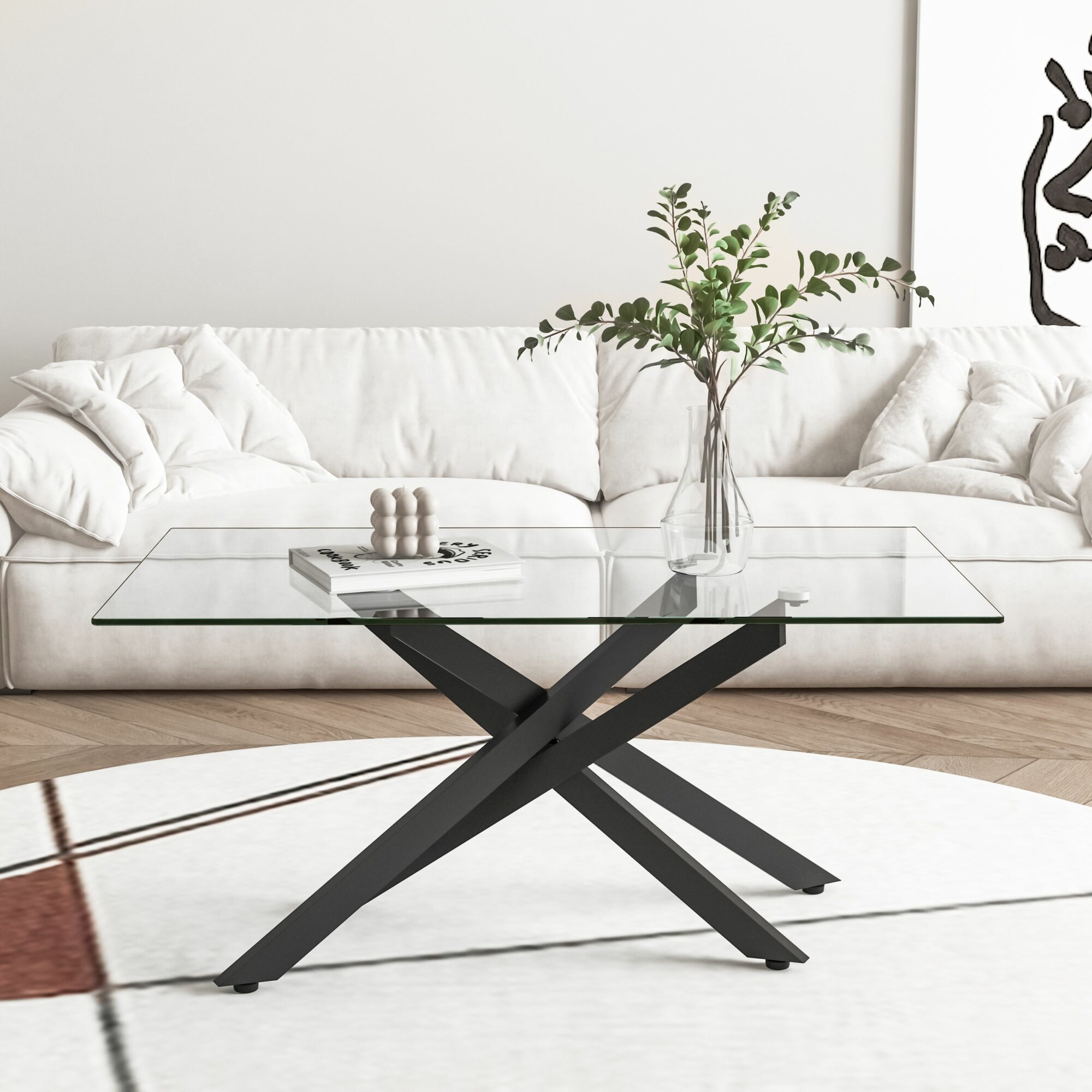 Журнальный стол из закаленного стекла с черными металлическими ножками JZQ8100-В 100х60х46 см