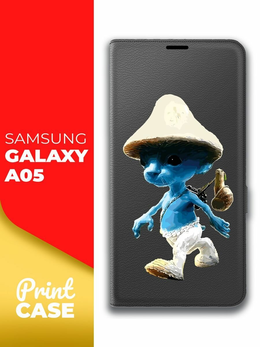Чехол на Samsung Galaxy A05 (Самсунг Галакси А05) черный книжка эко-кожа подставка отделением для карт и магнитами Book case Miuko (принт) Шалушай