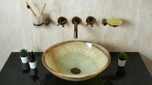 Каменная раковина для ванной Sheerdecor Sfera 001033111 из зеленого натурального камня оникса