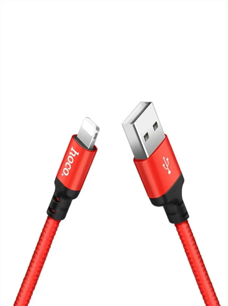 Кабель Hoco Кабель в тканевой оплетке USB - Lightning Hoco X14 Times Speed, 1 м, 1 шт, красный — фото 1