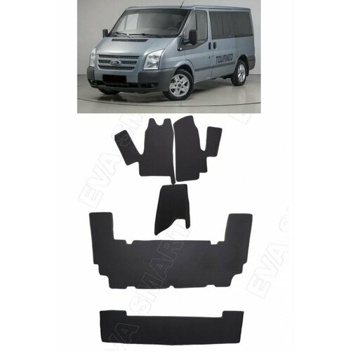 Ева коврики Ford Tourneo I 7мест 2006 - 2014 Ева ЭВА сота цвет Коричневый c синей окантовкой EVA Smart коврики в салон автомобиля Форд 7488₽
