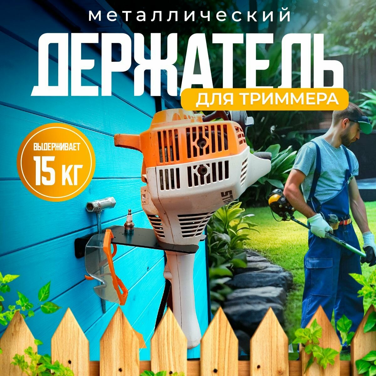 фото Садовый настенный держатель для триммера металлический 3мм всесезонный