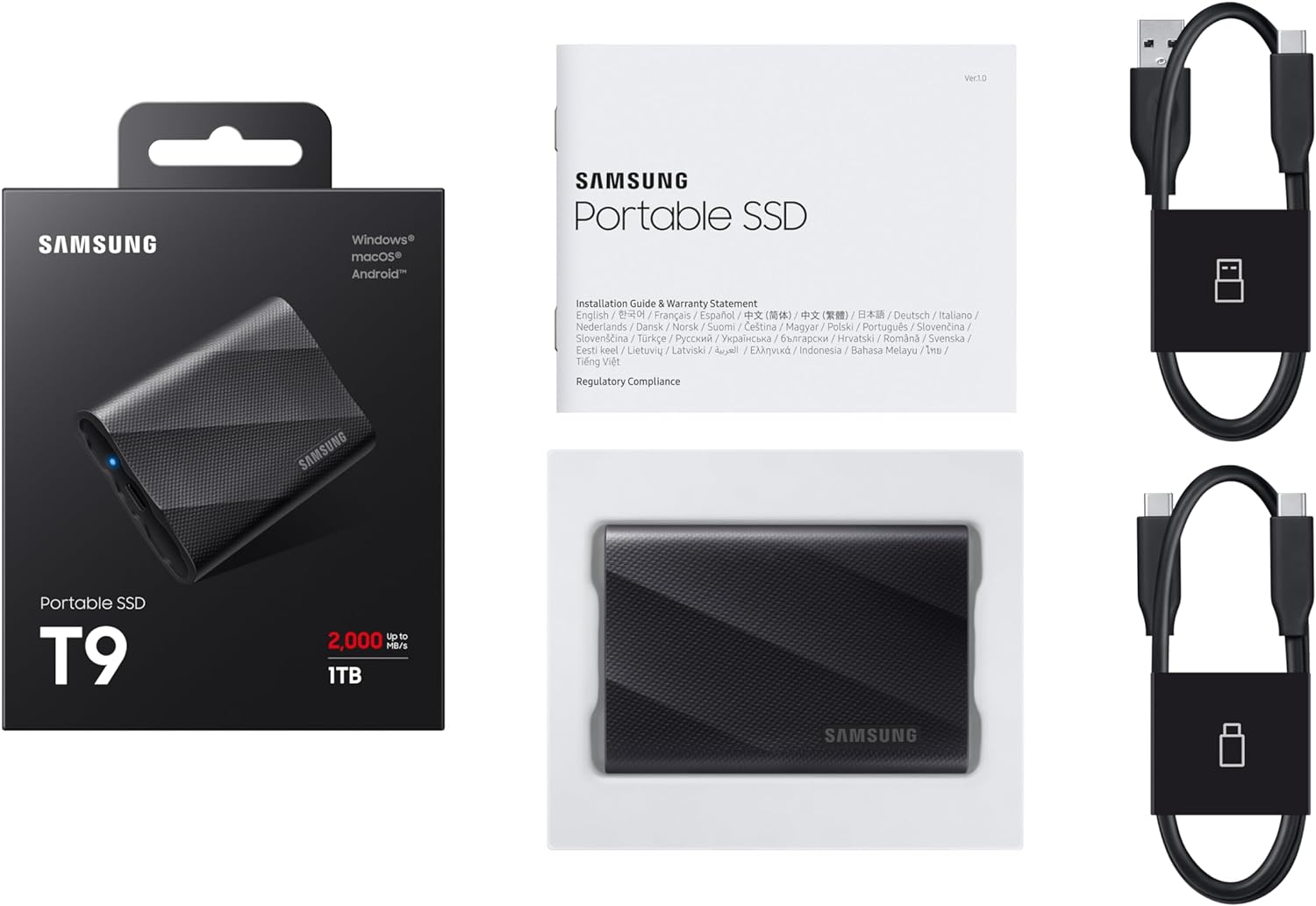 4 TB Внешний SSD Samsung T9 Portable 2000 Мб/с черный (MU-PG4T0B/AM) — фото 1