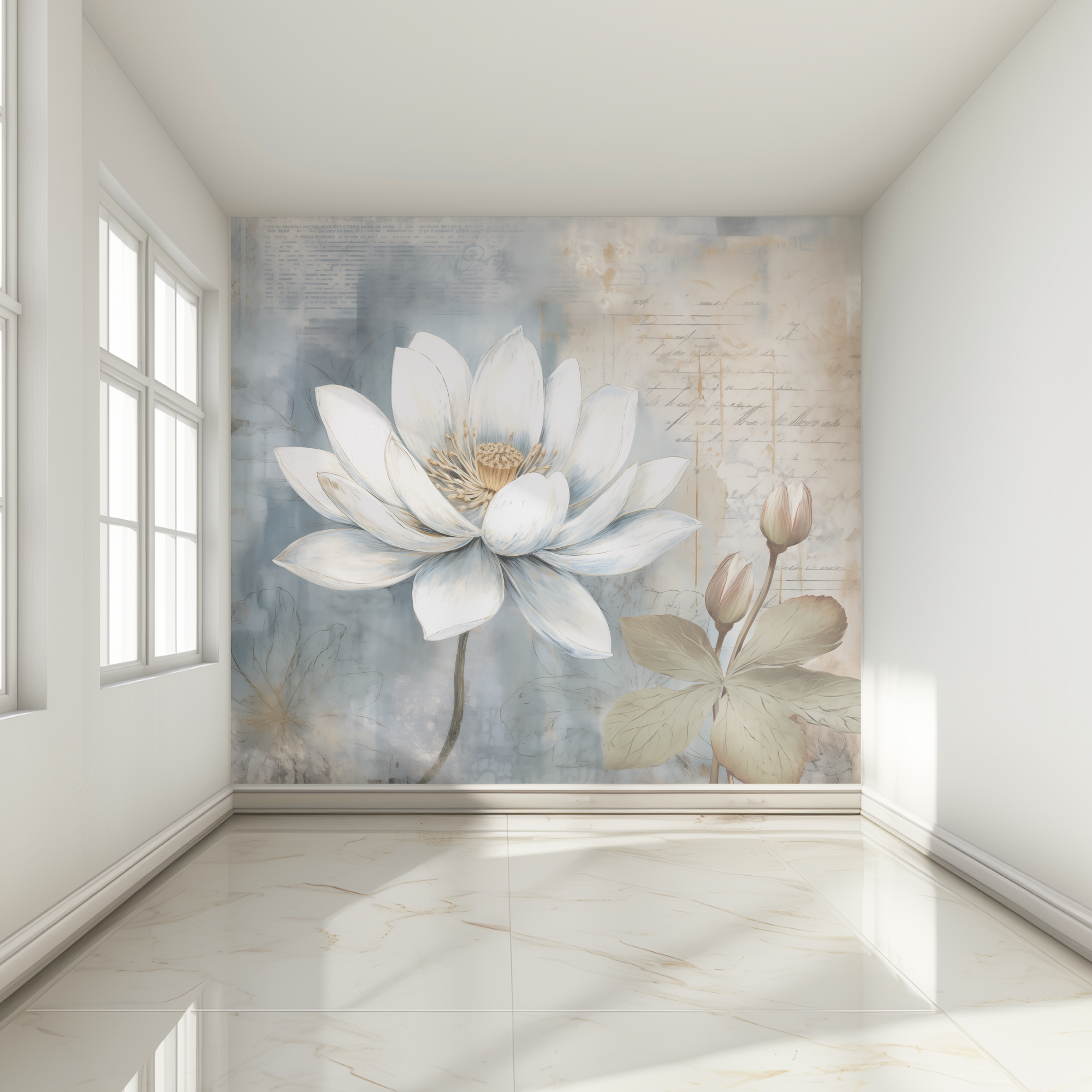 Фотообои 3д на стену  Белый цветок   флизелиновые 300х270 см на кухню  спальню  зал