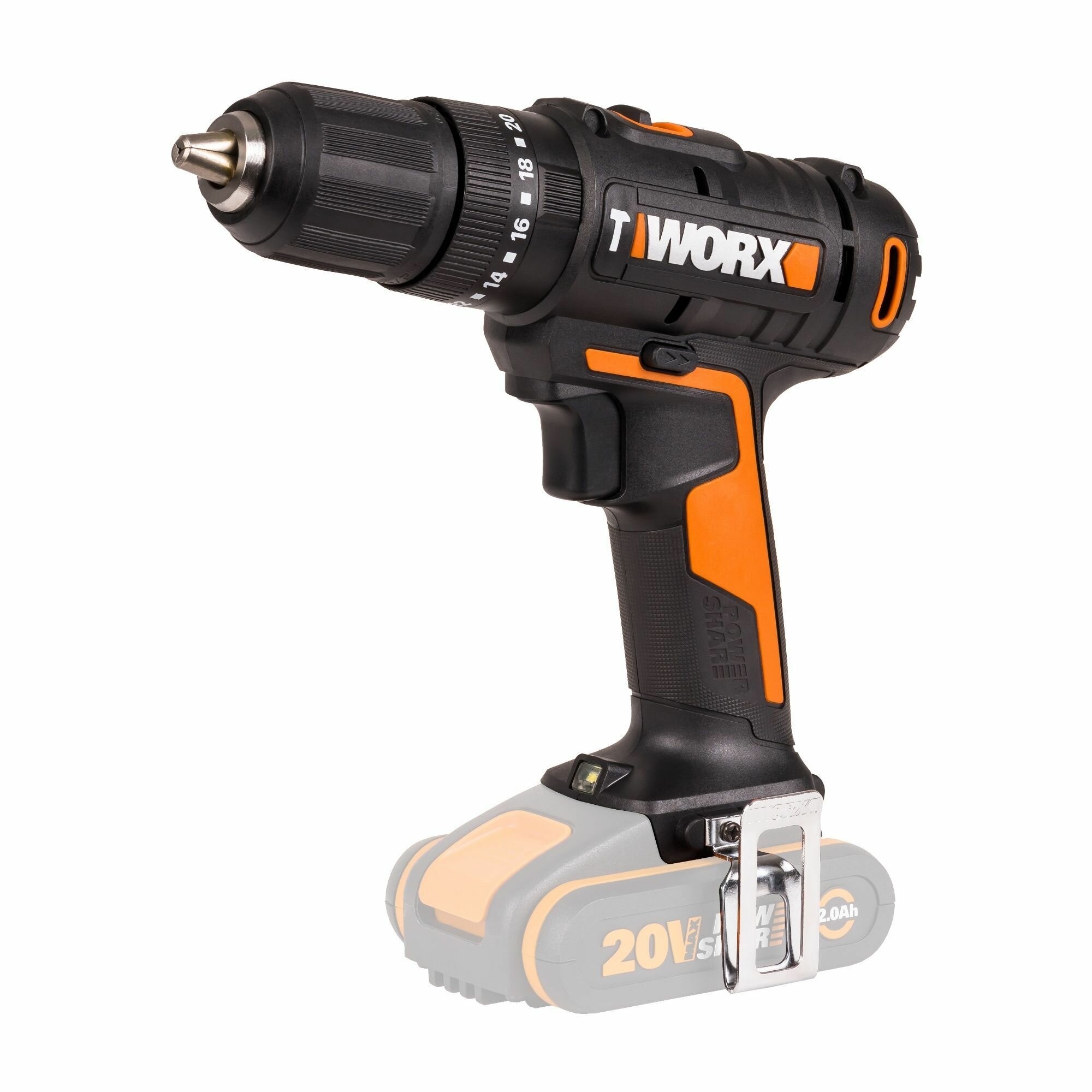 Изображение Аккумуляторная ударная дрель-шуруповерт Worx WX370.9, 20 В, 50 Нм, без АКБ и ЗУ, коробка