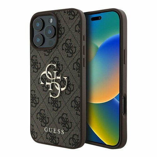 Guess чехол для iPhone 16 Pro Max, PU кожа 4G Big metal logo Brown коричневый, brown