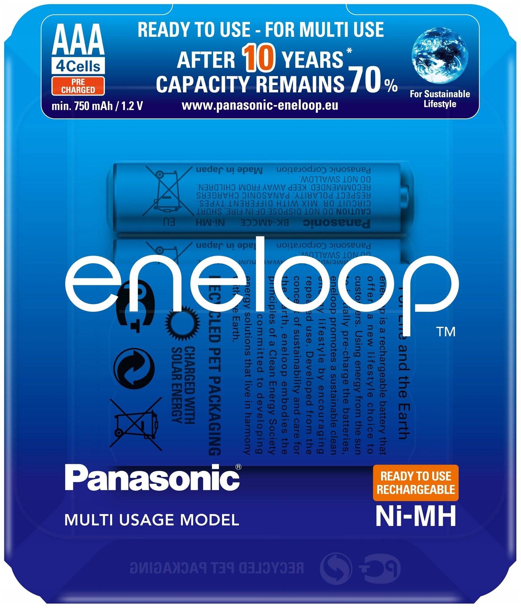Аккумулятор Ni-Mh 750 мА·ч 1.2 В Panasonic eneloop AAA, в упаковке: 4 шт. — фото 1