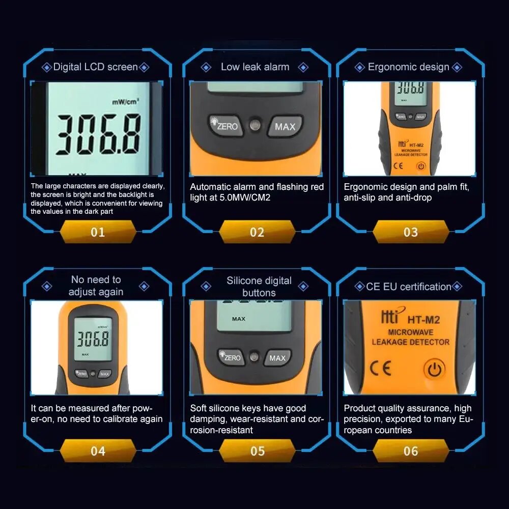Изображение Детектор утечки радиации Hti HT-M2 0-9,99 мВт/см2, HT-M2