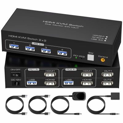 Сплиттер HDMI USB KVM-переключатель 2 Monitors 2 Computers 4K@60Hz